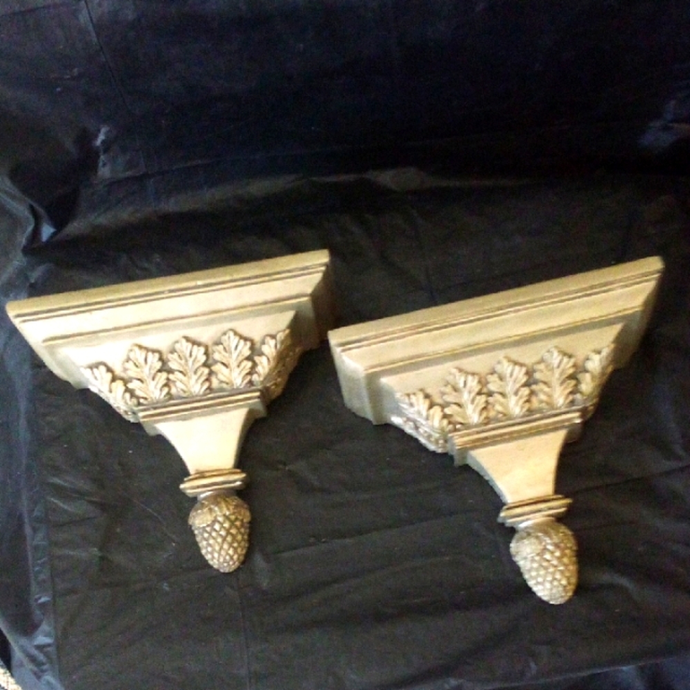 Gold Decorative Wall Sconces Shelves with Pineapple Accents 10" X 10" X 5" Vinta